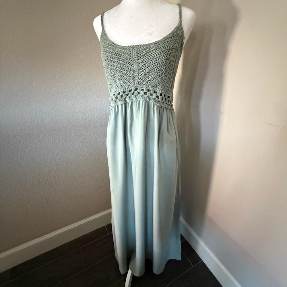 Light Sage Crochet Bodice Maxi Dress - Unbranded